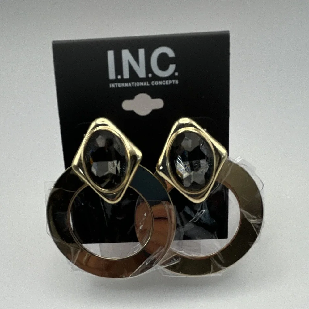 INC International Concepts‎ Gold-Tone with Glass Crystal Hoop Drop Earrings